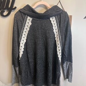 Maurices Gray and White Lace Detail Top
